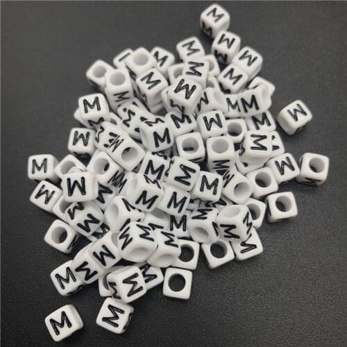 100pcs 6mm Letter M Square Alphabet Beads Acrylic Beads For Jewelry Making DIY Bracelet Necklace Accessories