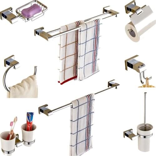 Leyden Chrome Brass Bathroom Hardware Set Bathroom Accessories Toilet Paper Holder Toothbrush Holders Soap Dish Clothes Hooks