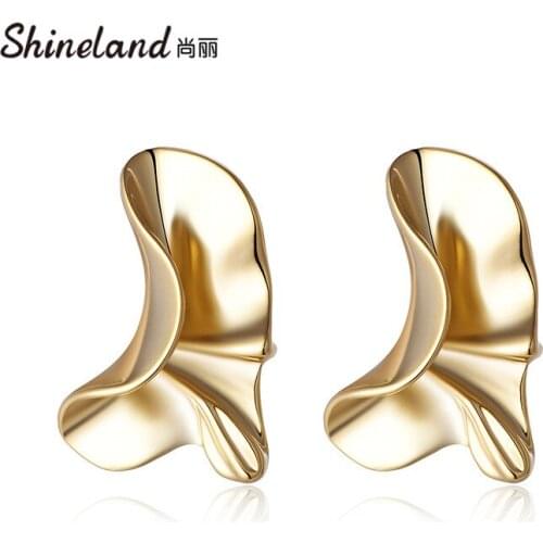 Shineland Punk Metal Stud Earrings Irregular Geometric Gold Color Exaggerated 2021 Trendy Statement Party Jewelry For Women