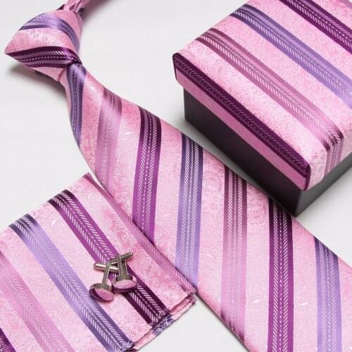 2019 mens fashion high quality striped neck tie set neckties cufflinks hankies silk ties cuff links pocket handkerchief