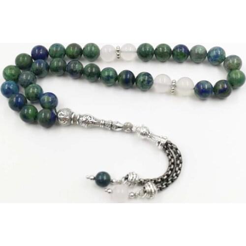 Tasbih Natural chrysocolla with White agates stone Men Gemss rosary beads Muslim misbaha Eid gift Accessories islamic bracelets