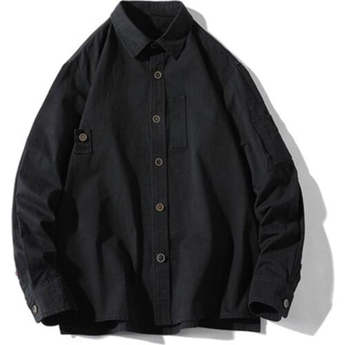 New Trendy Brand Tooling Long-sleeved Lapel Shirt Mens Spring And Autumn Loose Casual All-match Splicing Casual Cotton Top