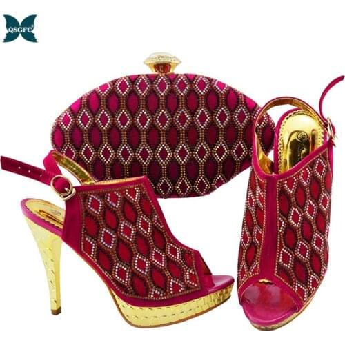 Italian design Style New Arrival Nigerian Women Party Shoe Matching Bag Set New come Ladies Shoe and Bag Set in Fuchsia Color