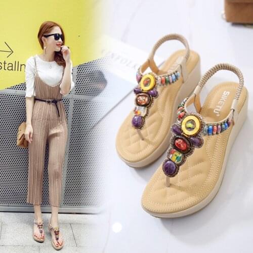New Sandalias Mujer 2019 Chaussures String Ethnic Summer Shoes Woman Sandals Shoe Bead Zapatos De Mujer Sandale Femme Fashion