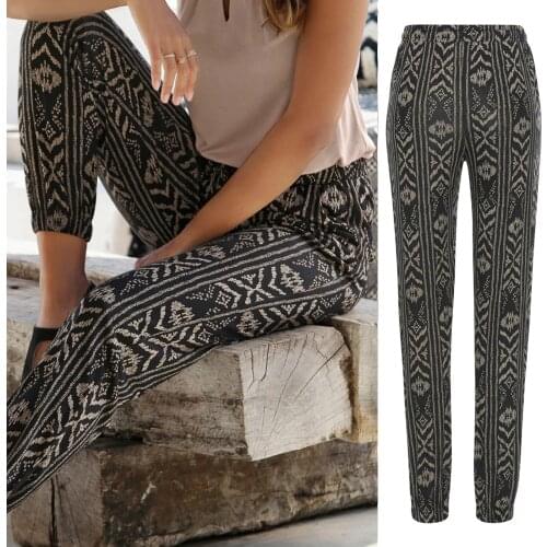 SAGACE Casual Slim Chiffon Thin Pants For Women With Sash High Waist Printing Easy Trousers Long Pants Boho Beach Pockets Pants