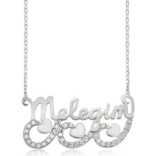Silver Meleğim Written Hearted Lady Necklace
