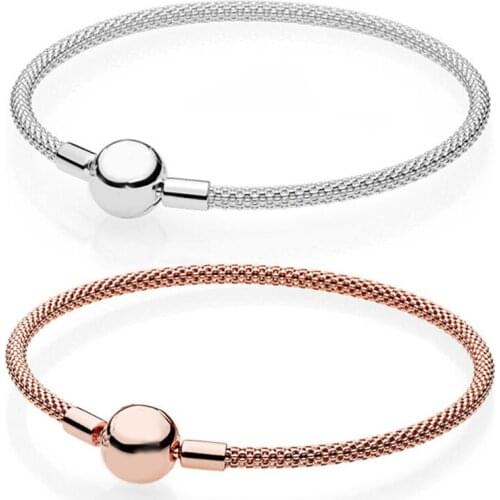 Mesh Bracelet 100% 925 Sterling Silver And Rose Gold Mesh Bracelet Fit European Charms Diy Jewelry