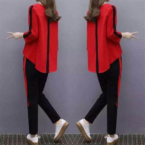 Plus Size Large L- 4XL Outfit Tracksuit Sportswear Co-ord Set for Women 2019 Top and Pants Ruffles Striped Clothing