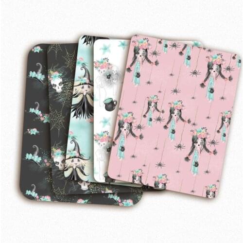 Halloween Polyester Cotton Fabrics Sewing Fabric Skeleton Girls Hats Printed Cloth Sheet Dress Making DIY Crafts 45*145cm 1pc