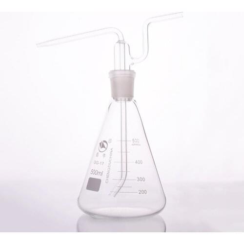SHUNIU Triangle gas washing bottle ,Capacity 500ml,Conical Ground mouth flat flush flask,Gas wash bottle,Shisha hookah