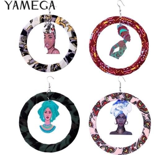 Vintage Fabric Covered Wooden Earrings Fashion Jewelry Round Unique Beauty Head Statement Dangle Big Hoop Earrings For Women New