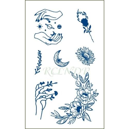 Waterproof Temporary Juice Tattoo Sticker Flower Planet Magic Hand Moon Rose Flash Tatoo Fake Tatto Body Art for Men Women Kids