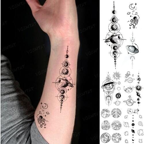 Waterproof Temporary Tattoo Sticker Earth Galaxy Astronaut Star Moon Flash Tatto Woman Man Child Wrist Arm Body Art Fake Tatoo