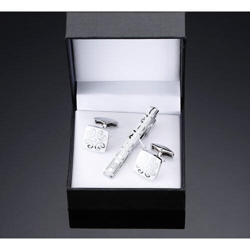 The high-end brand Cufflinks Tie Clip Mens Suit shirt Cufflinks tie clip white striped cufflinks, classic high-end gift box