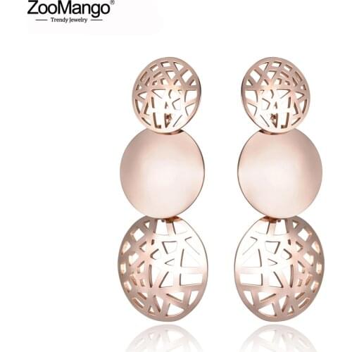 ZooMango Bohemia Titanium Steel Geometric Hollow Circle Earrings Jewelry Trendy Rose Gold Stud Earrings For Women Arete ZE18025