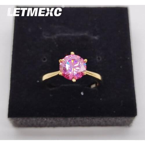 Letmexc Classical 925 Silver Plated 18K Gold Moissanite Diamond Ring VVS1 Ladies Engagement Wedding Ring