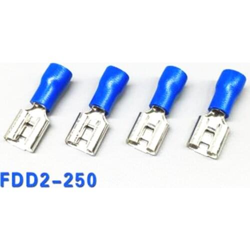 100pcs FDD2-250 Female Insulated Electrical Crimp Terminal for 1.5-2.5mm2 Connectors Cable Wire Connector FDD2.5-250