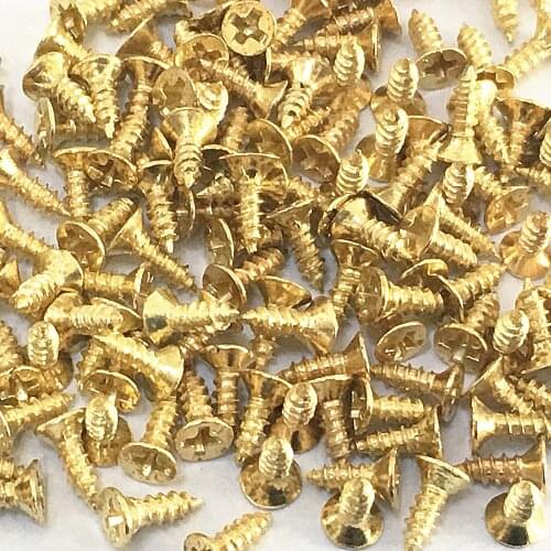 200pcs/pack J247 M2*6 Flat Self-tapping Screws Brass Material Golden Small Philips Screws DIY Model Making Tools Free Shipping