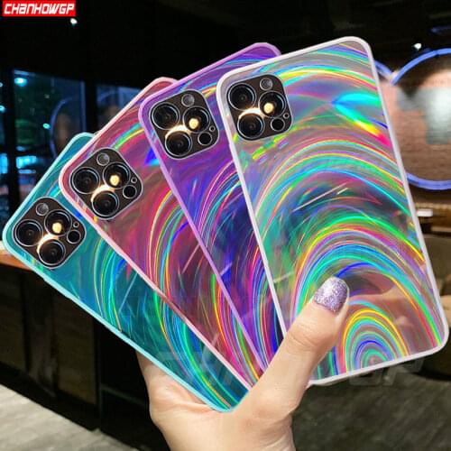 Glitter Rainbow Phone Case For Apple iPhone 11 12 Pro Max mini 7 8 6 6S Plus XR X XS MAX SE 2020 Light Aurora Soft Back Cover