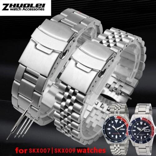 Bracelet For skx007 009 SKX175 SKX173 wristband Mens high quality stainless steel watchband 22mm watch straps