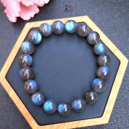 Genuine Natural Blue Light Labradorite Crystal Round Beads Bracelet Women 7mm 8mm 9mm 10mm 11mm Grey Moonstone Stone AAAAA