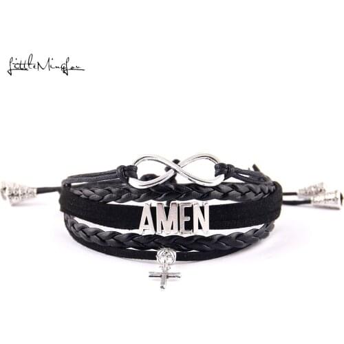 Little MingLou Infinity Amen bracelet jesus cross charm adjustable Strap tassel men bracelets & bangles for women jewelry