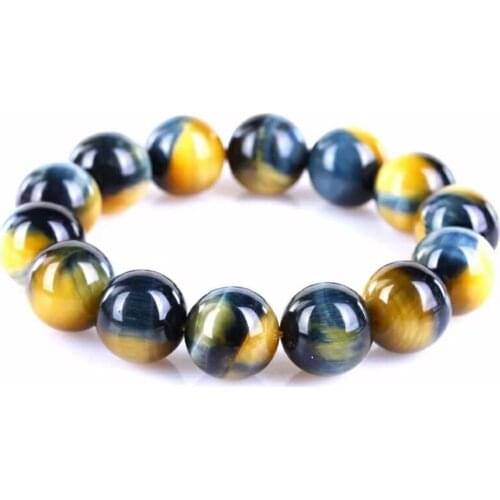 Genuine Natural Gold Blue Tiger Eye Bracelets Stretch Gems Big Round Beads Bracelet Bangle 10mm 12mm 14mm 16mm 18mm AAAAA