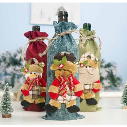 Christmas Burlap Wine Bottle Cover Reusable Wine Bottle Cover Bag Champagne Bottle Holder Christmas Gift