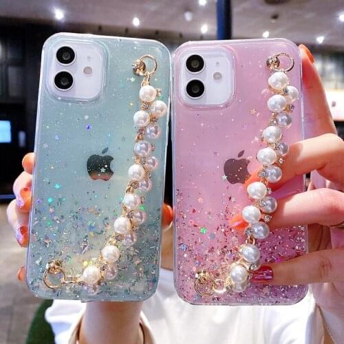 Pearl Bracelet Phone Case For iPhone 11 12 Pro Max 12 Mini XS Max XR X 8 7 6s 6 Plus SE 2020 Glitter Cover Soft Silicone Case