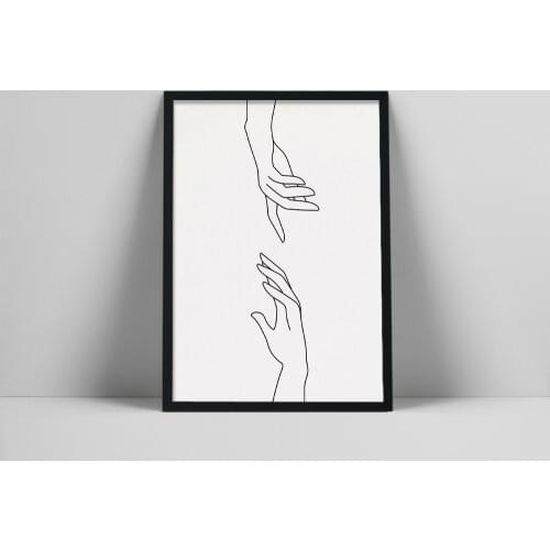 Black Line Hands Art Print | Hands Line Art | Feminine Hands Print | Female Hand Wall Print | Delicate Hands Poster | Minimal W