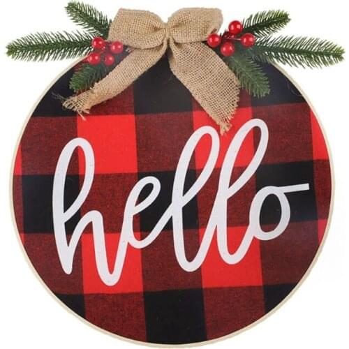 Hanging Sign Wooden Merry Christmas Wreath Decorations for Home Window Door Wall Farmhouse Indoor Outdoor Ornament