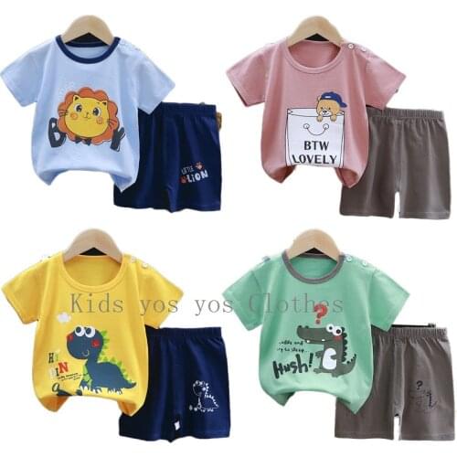 Baby Clothing With Short Sleeve Pajamas Sets Tee TShirt +Shorts Dinasuar Sleepwear For Girls Pyjamas Kids Infant Boys NIght Wear