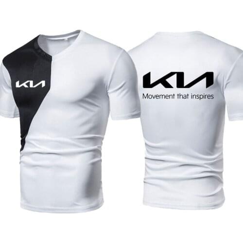 High Quality Summer Men T-shirt KIA car logo Print Hot Sale titching color sport Men short sleeve Casual Harajuku cotton top