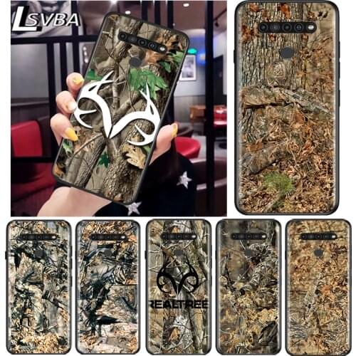 Real Tree camouflage for LG G8 G8S G8X V30 V35 V40 V50 V60 ThinQ Q60 K40 K50 K30 K41 K51 K61 K71 K92 Black Phone Case