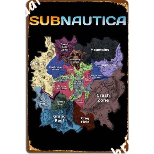 Subnautica Map Metal Sign Painting Décor Garage Club Create Wall Cave Tin Sign Poster