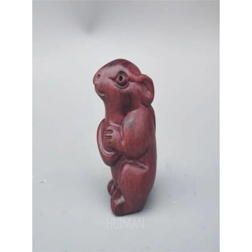 Chinese Wood Carving Wealth Mouse Small Statue