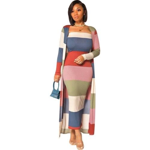 2 Piece Set African Long Maxi Dress Women Stripe Slash Neck Off The Shoulder Daily Evening Party Dress African Dresses For Women