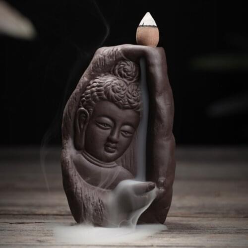 Creative Buddhism Incense Burner Buddha Bullet Blackflow Incense Cones Burner Smoke Ceramic Censer Assuaging and Calming Z296