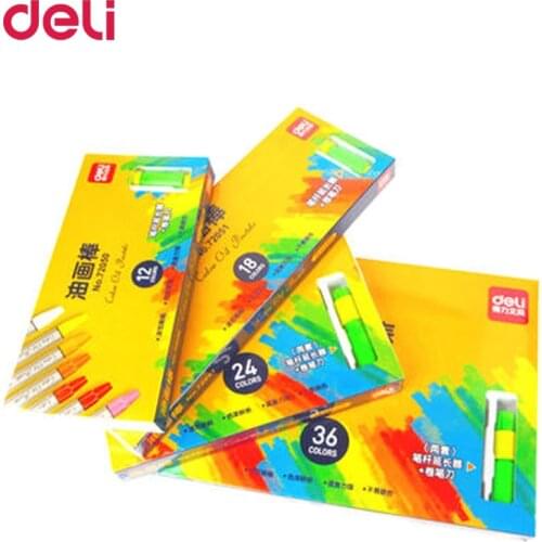 Deli non-toxic 12/18/24/36 colors pastel chalk wax crayons for drawing painting school art supplies with sharpener grip kid gift