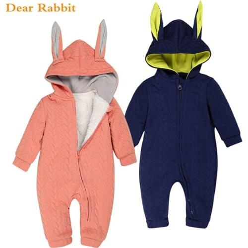 Cute Ear Hooded mantle Baby coat Rompers For Boys Girls Clothes Newborn Plus thick velvet fleece Clothing Jumpsuit Infant jacket