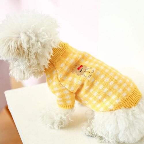 Cute Knitted Dog Sweater Crochet Puppy Cat Clothes Winter Rabbit Pattern Plaid Hoody Knitwear Coat For Small Dogs Cat Sweater#6