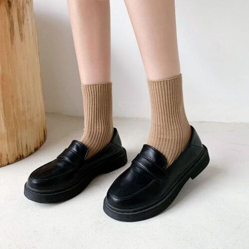 Fashion Cotton Women Socks Solid Coffee Long Socks Femme JK Stripe Socks Ankle School Dress Calcetine Medias