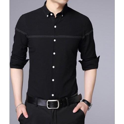 Mens cotton breathable hawaiian button up shirt 2021 new mens fashion business smart casual solid color slim long-sleeved shirt