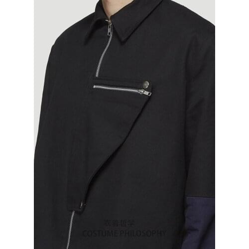 Mens collar splicing simple two-color autumn and winter new jacket short urban fashion zipper mens coat [M-6XL!]