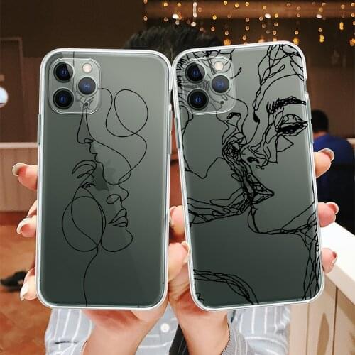 Abstract line art Kiss Love Soft Case For iPhone 12 11 Pro Max X XR Xs Max 6 6s 7 8 Plus 5 5S SE 2020 Soft Silicon Phone Cover
