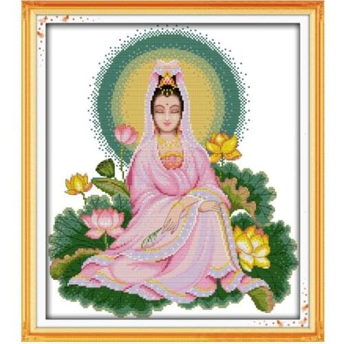 Guanyin sit in lotus cross stitch kit 14ct 11ct count print canvas stitching embroidery kits