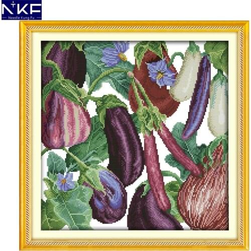 NKF Eggplant Cross Stitch Kits Embroidery Needlework Sets DIY Kit Handmade Chinese Cross Stitch for Christmas Decoration