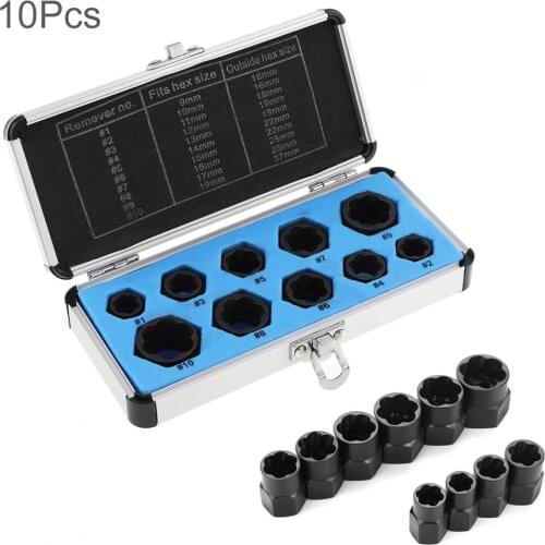 10pcs/ set Low Hat Chrome Vanadium Alloy Steel Damaged Bolts Nuts Screws Remover Extractor Removal Tools Set with Black Hex Nuts