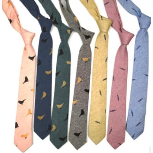 Newest Men Ties 6cm Bird Animal Narrow Cotton Cartoon Noeud Papillon Homme Casual Printed Tie