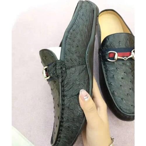 2019 Newly light blur color GENUINE ostrich skin men shoe leisue sport fashion slipper high end quality free ship